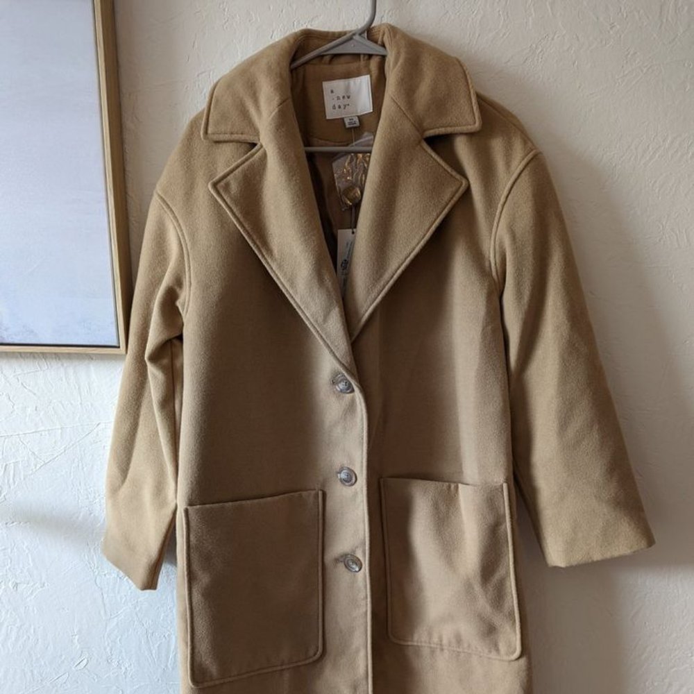 NWT Women's A New Day Tan Long Wool Peacoat XS
